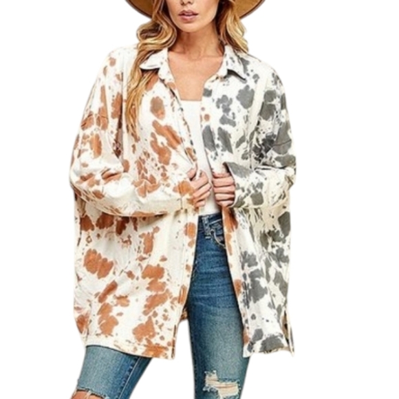 Boutique Cow Print Oversized Open Cardigan Jacket With Side Pockets - Picture 5 of 12